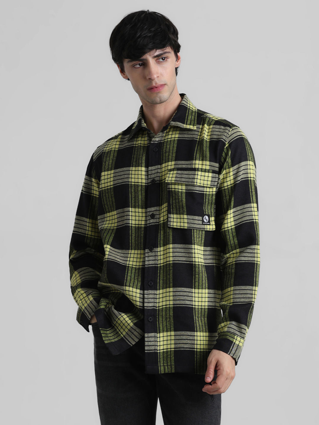 Yellow Check Print Full Sleeves Shirt