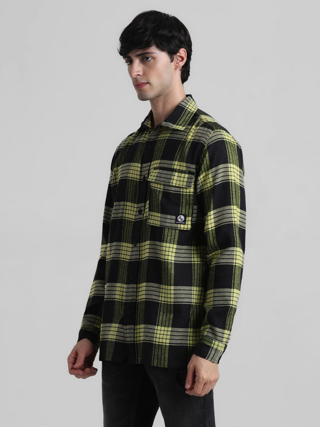 Yellow Check Print Full Sleeves Shirt