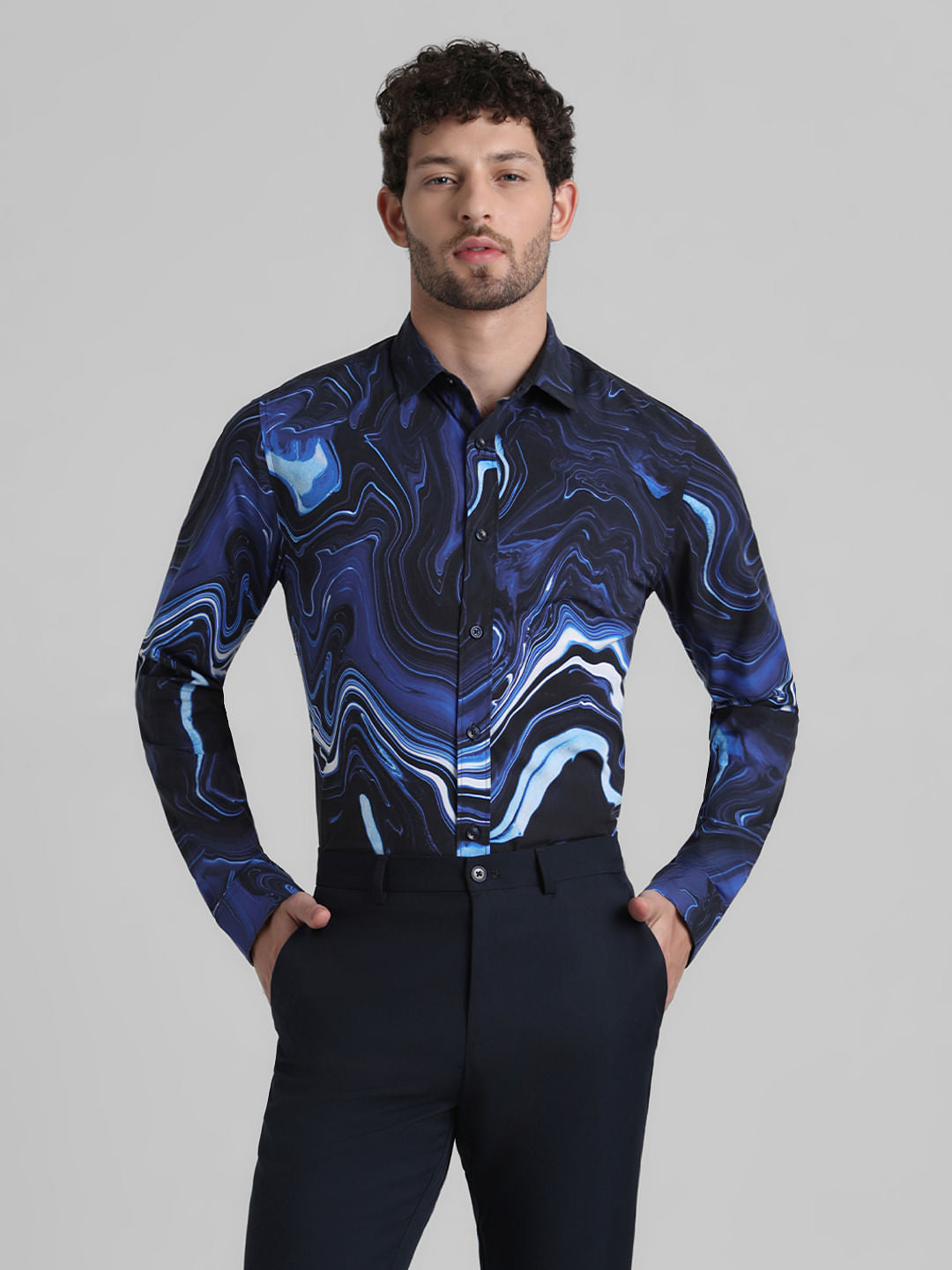 Blue Printed Full Sleeves Shirt