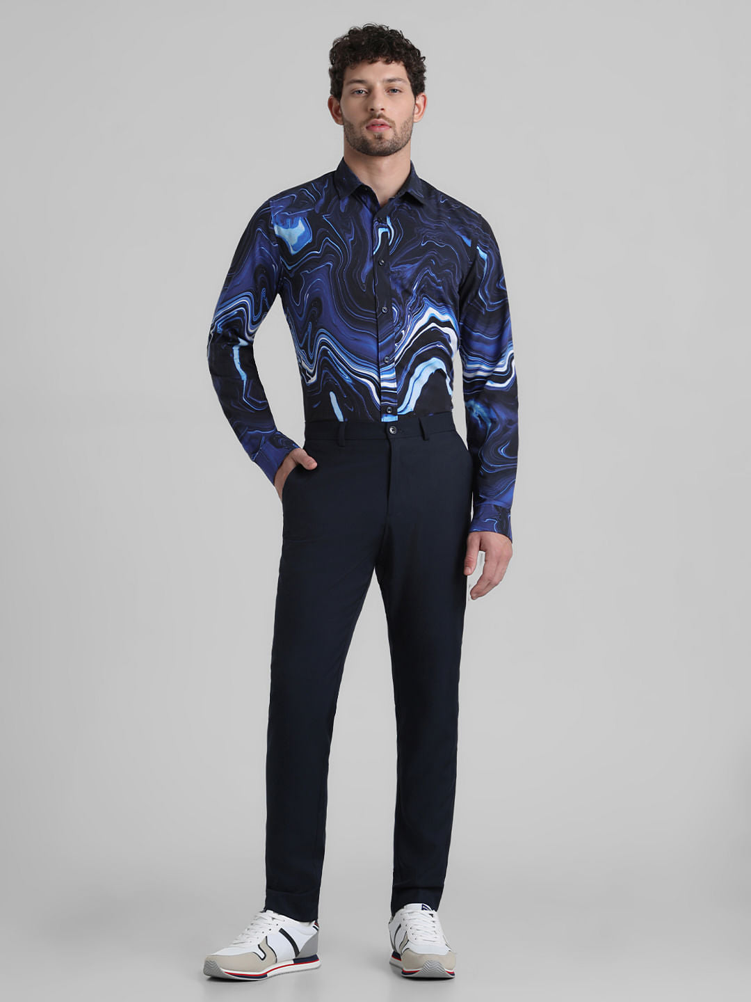 Blue Printed Full Sleeves Shirt