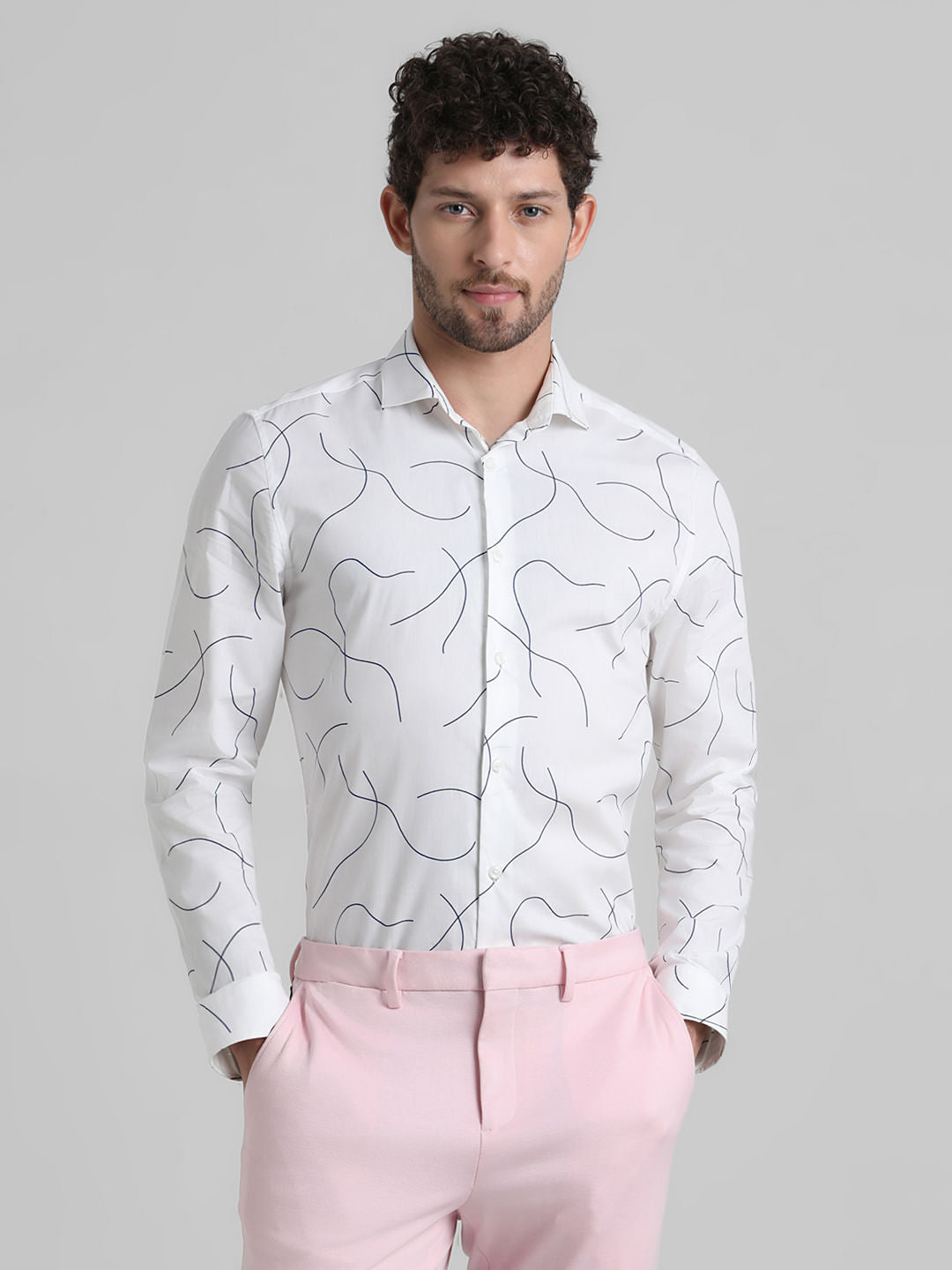 White Abstract Print Full Sleeves Shirt