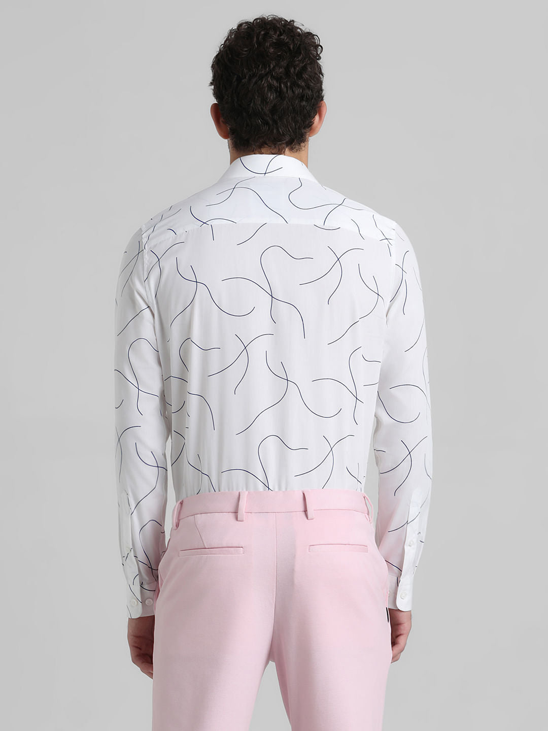 White Abstract Print Full Sleeves Shirt