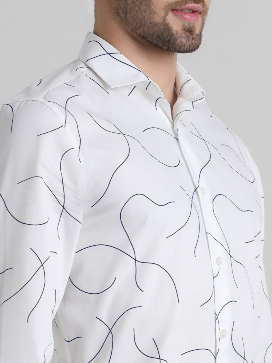 White Abstract Print Full Sleeves Shirt