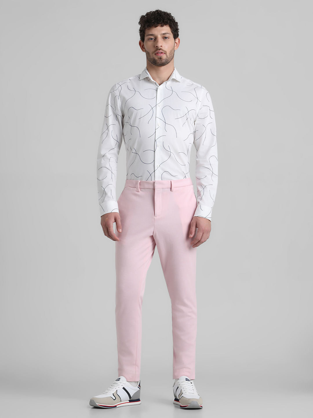 White Abstract Print Full Sleeves Shirt