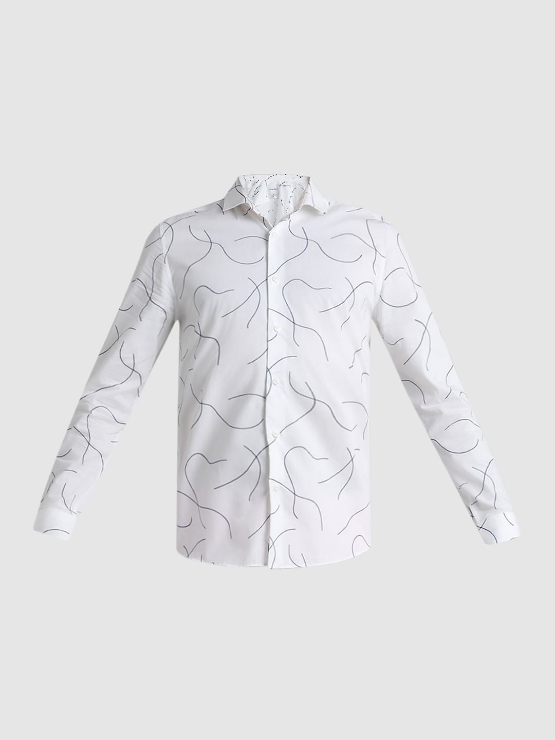 White Abstract Print Full Sleeves Shirt