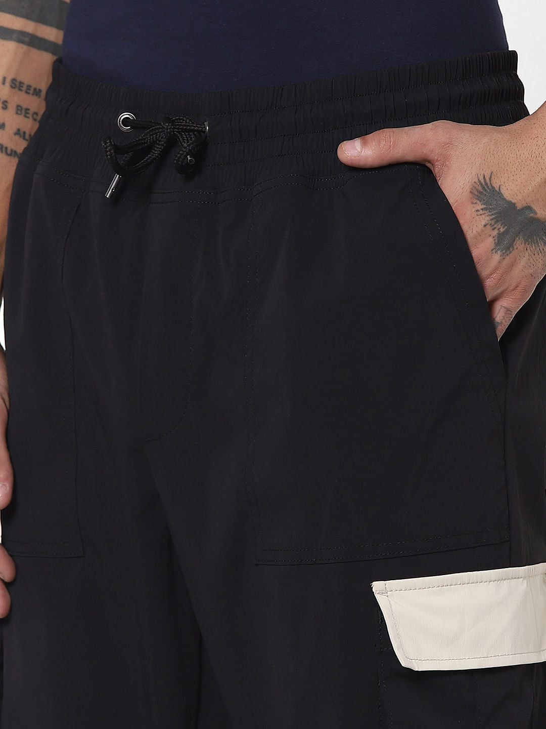 Black Mid Rise Colourblocked Cargo Pants