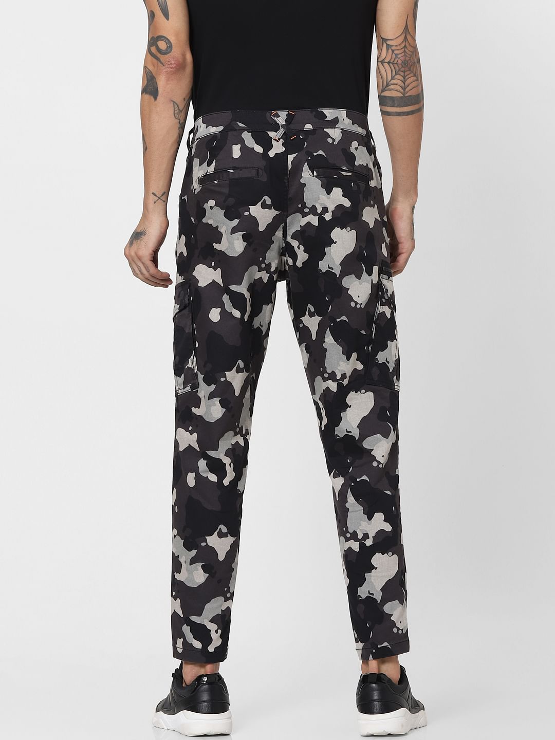 Black Mid Rise Camo Cargos