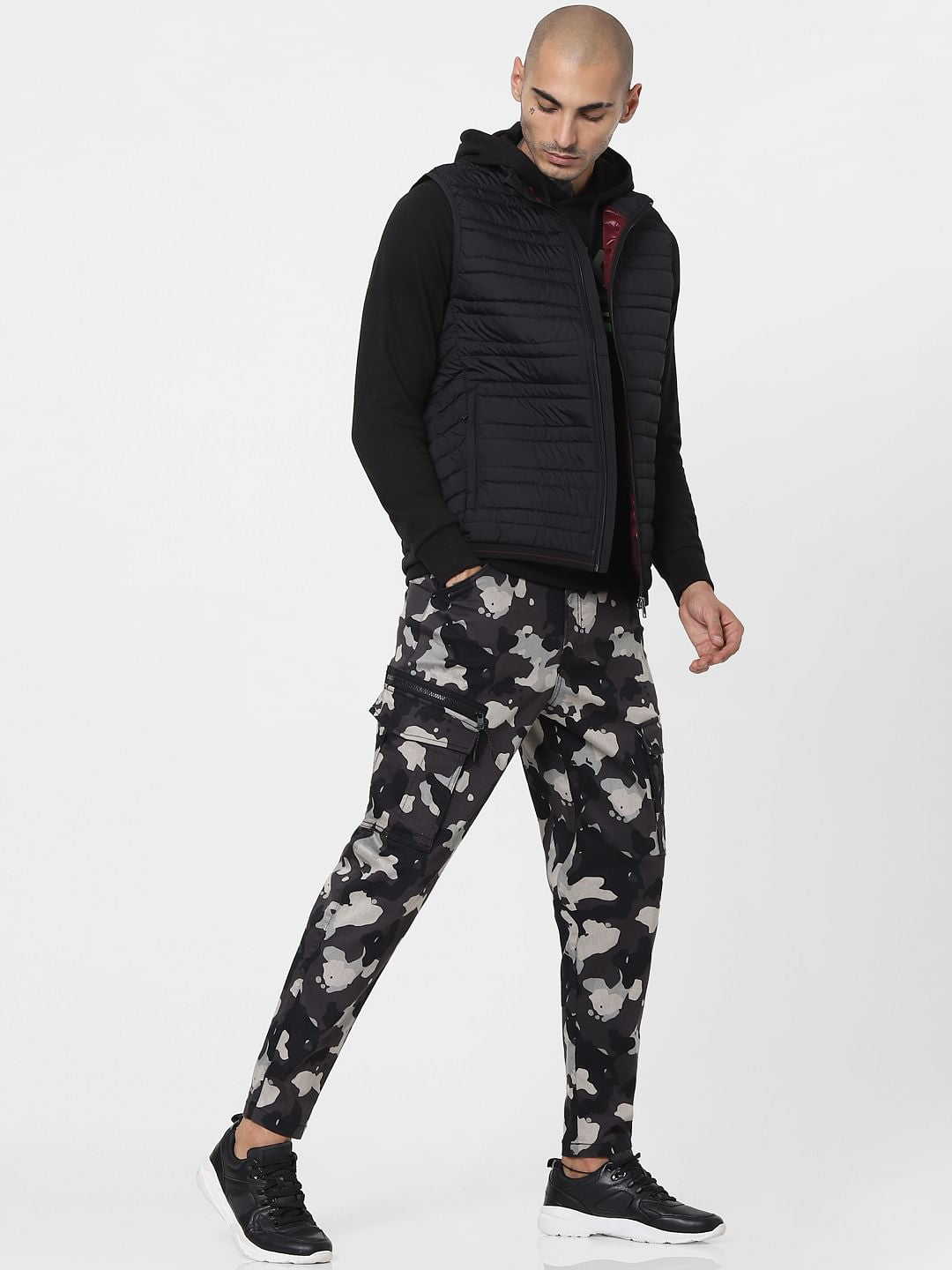 Black Mid Rise Camo Cargos