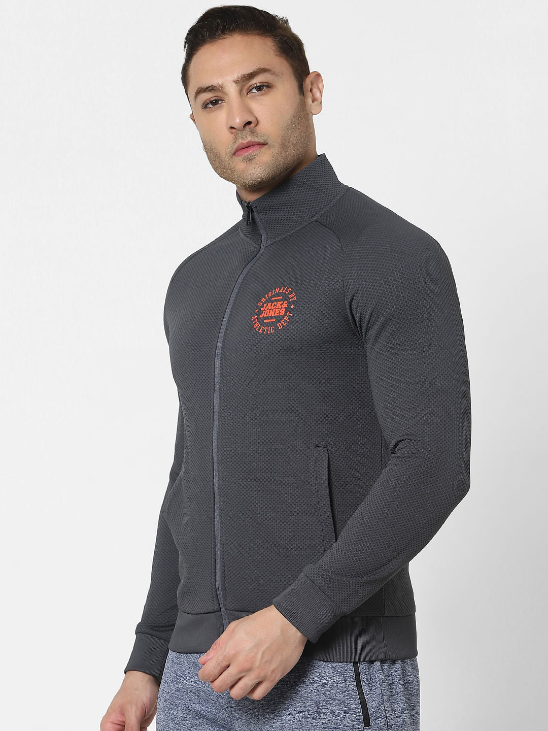 Grey High Neck Zip Up Jacket