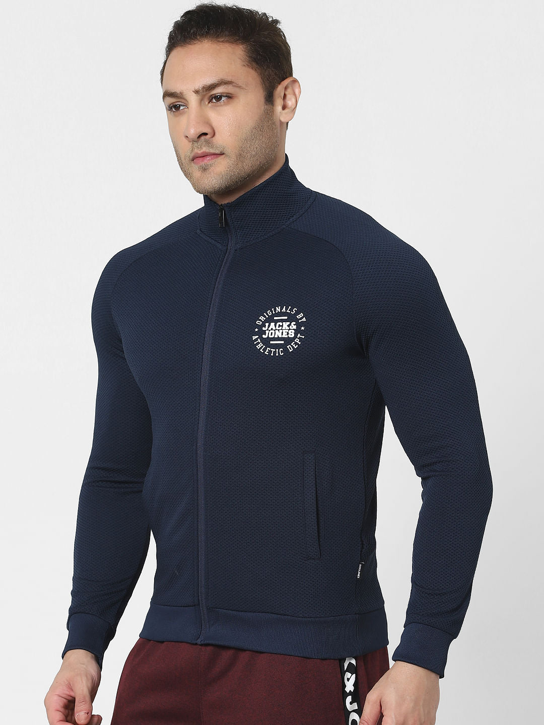 Blue High Neck Zip Up Jacket