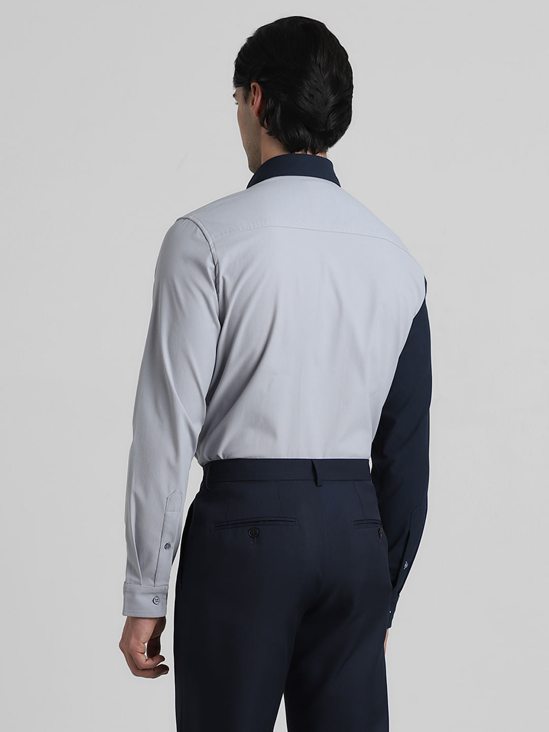 Blue Colourblocked Slim Full Sleeves Shirt