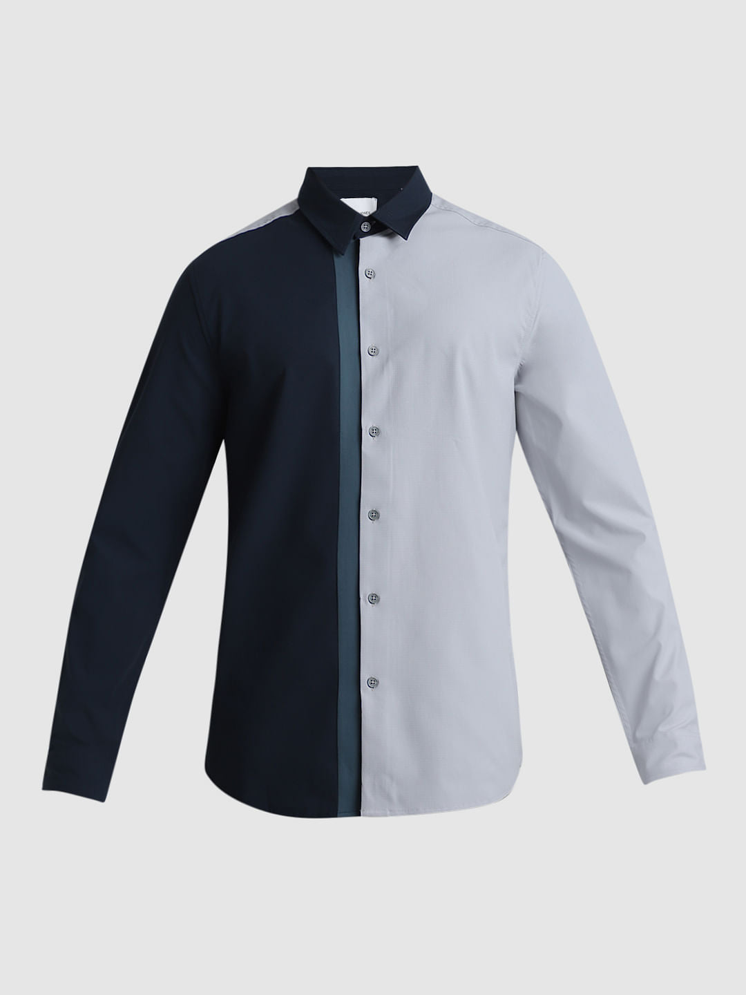 Blue Colourblocked Slim Full Sleeves Shirt