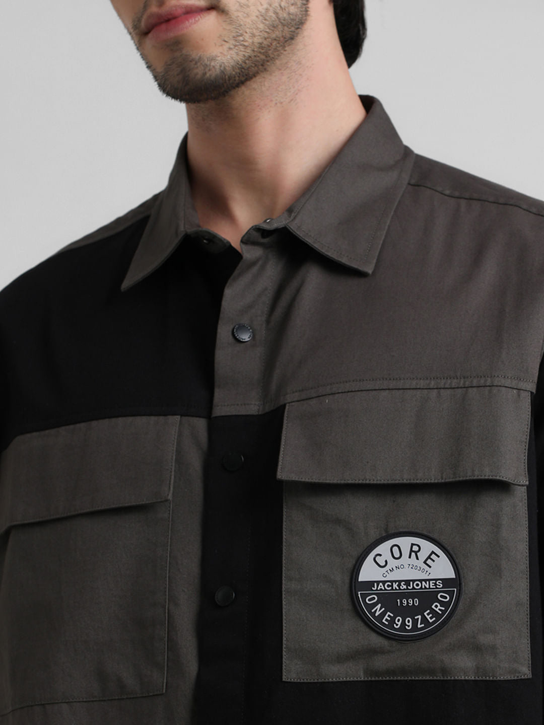 Black Colourblocked Oversized Shirt