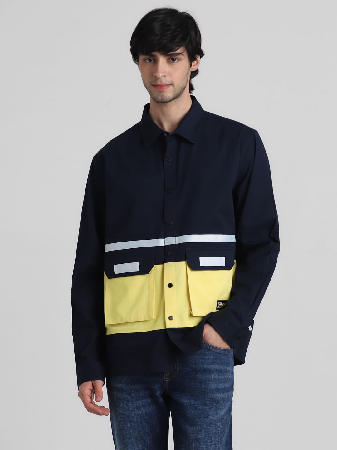 Blue & Yellow Colourblocked Oversized Shirt