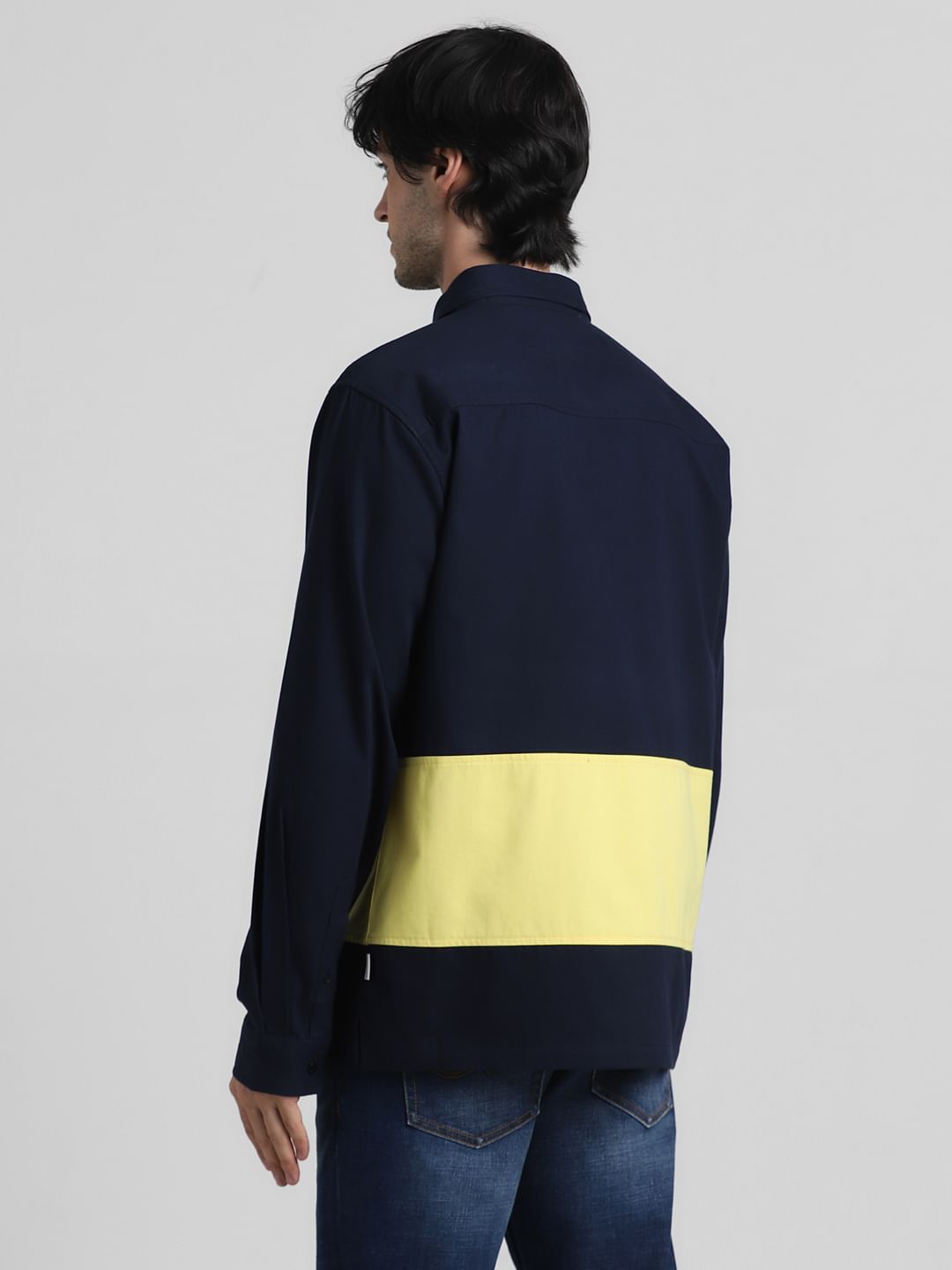 Blue & Yellow Colourblocked Oversized Shirt