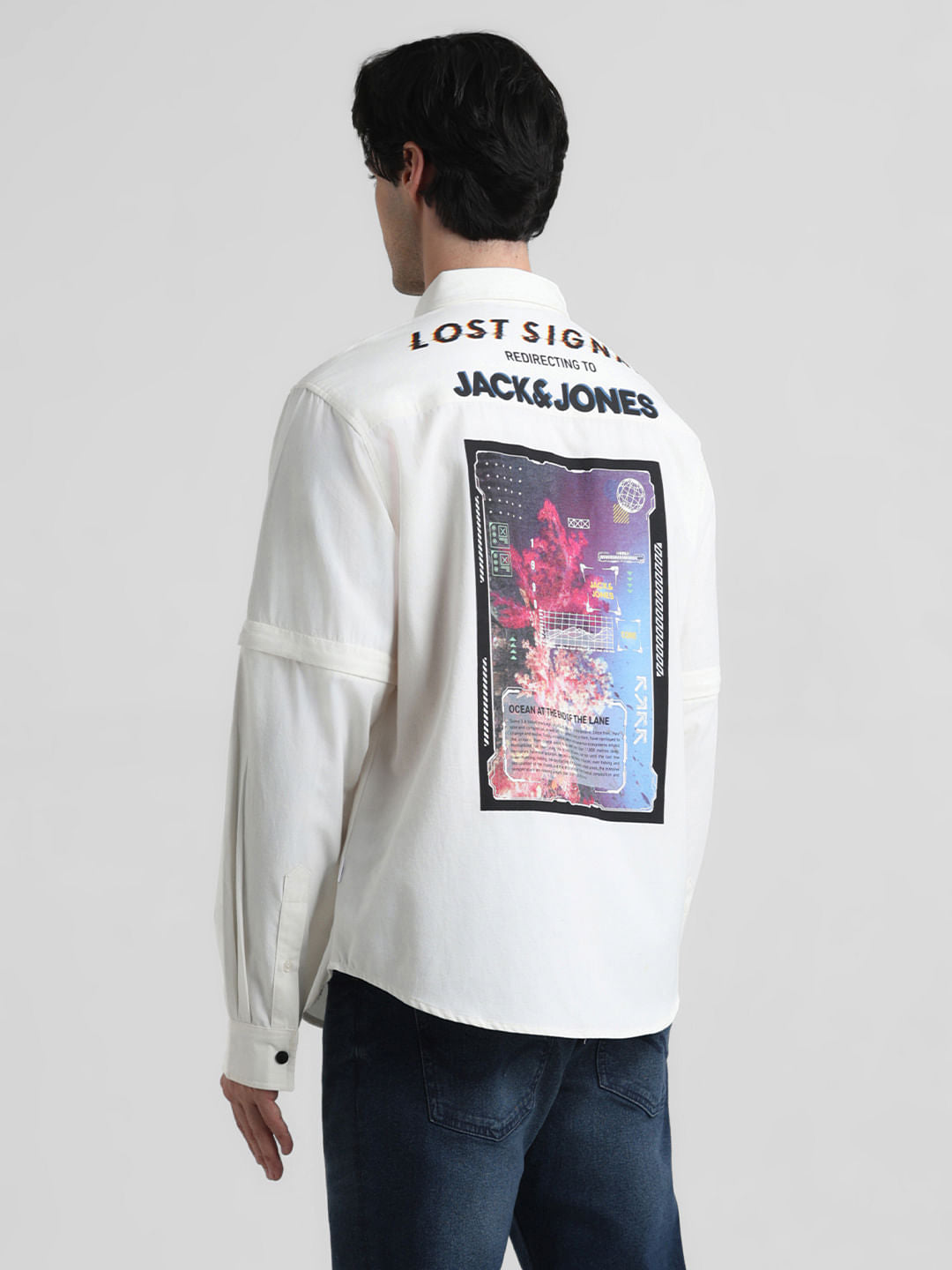 White Placement Print Oversized Shirt
