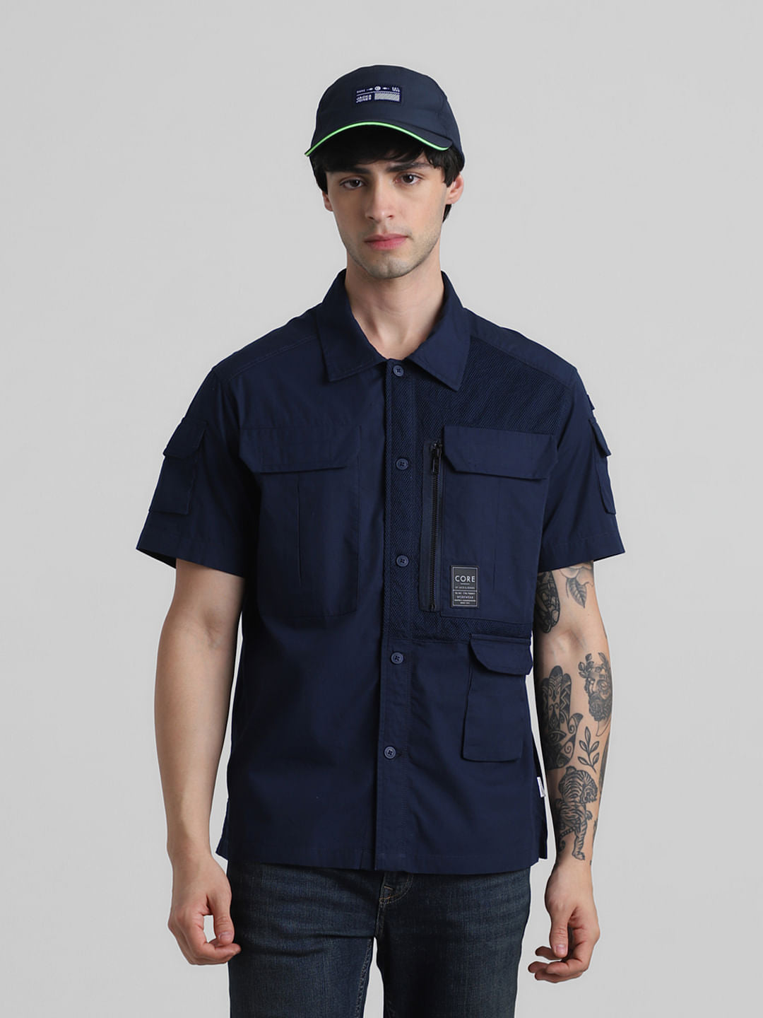 Dark Blue Utility Pocket Oversized Shirt