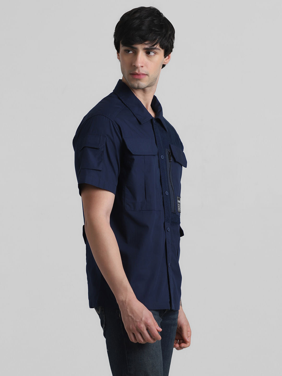 Dark Blue Utility Pocket Oversized Shirt