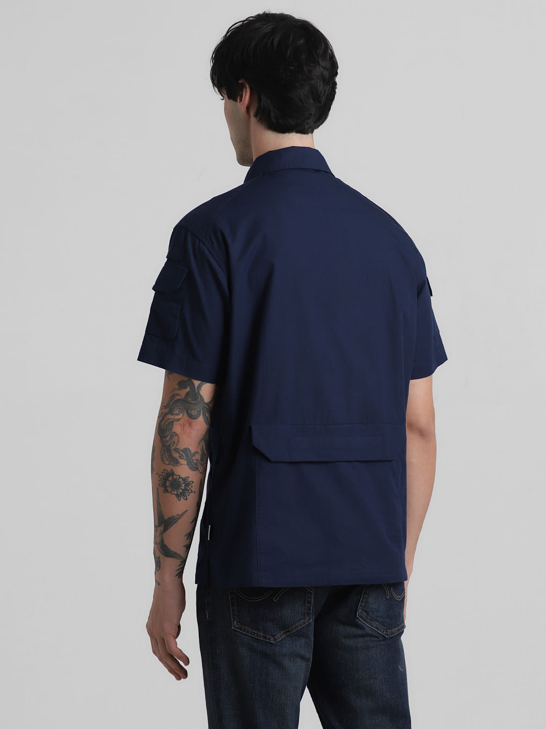 Dark Blue Utility Pocket Oversized Shirt