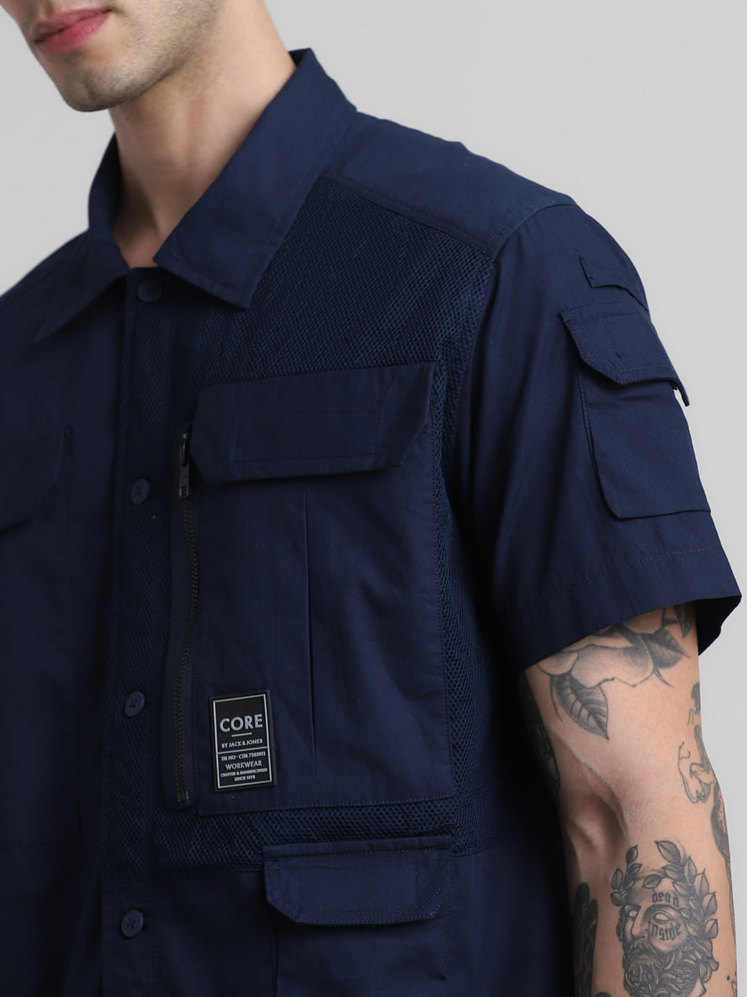 Dark Blue Utility Pocket Oversized Shirt