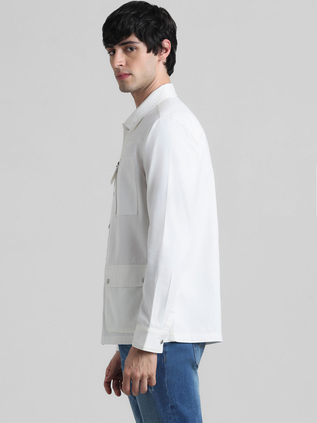 White Oversized Patch Pocket Shirt