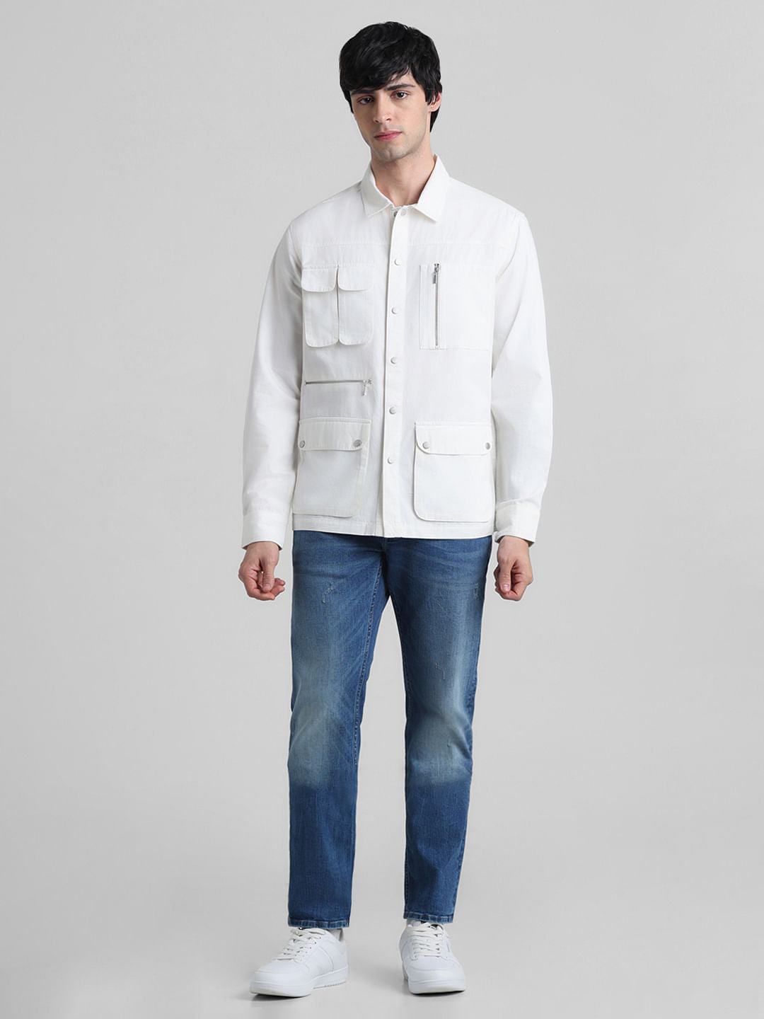 White Oversized Patch Pocket Shirt