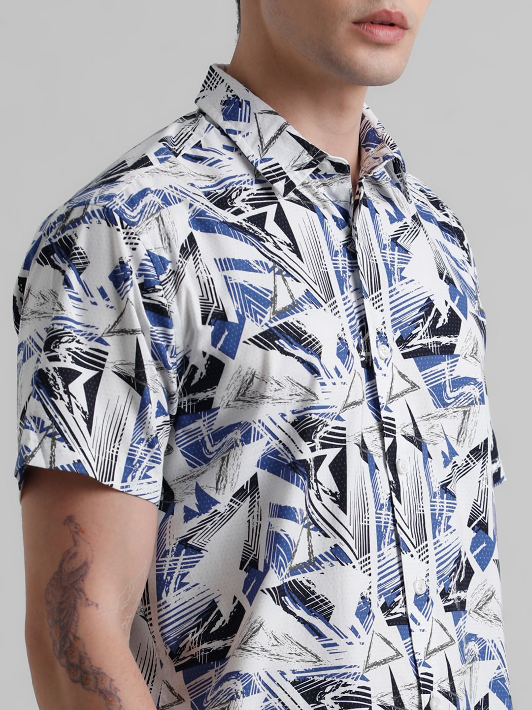 URBAN RACERS by JACK&JONES White Abstract Print Short Sleeves Shirt