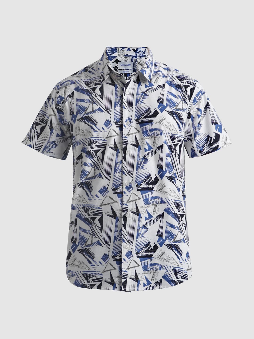 URBAN RACERS by JACK&JONES White Abstract Print Short Sleeves Shirt