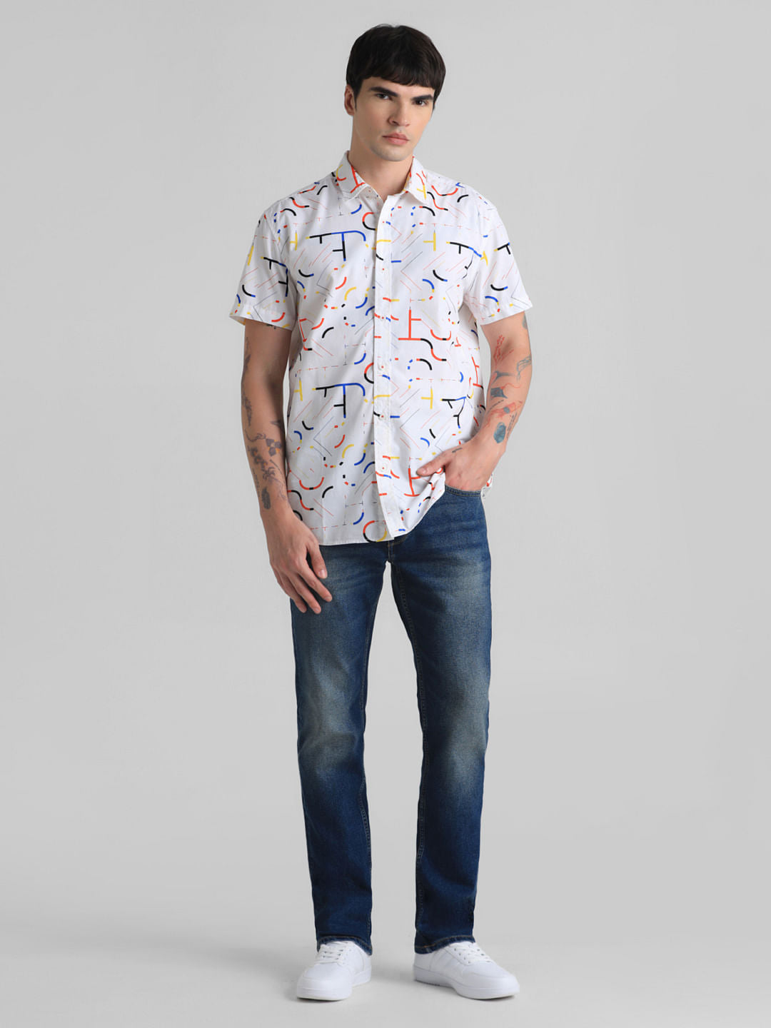 URBAN RACERS by JACK&JONES WHITE PRINTED SHORT SLEEVES SHIRT