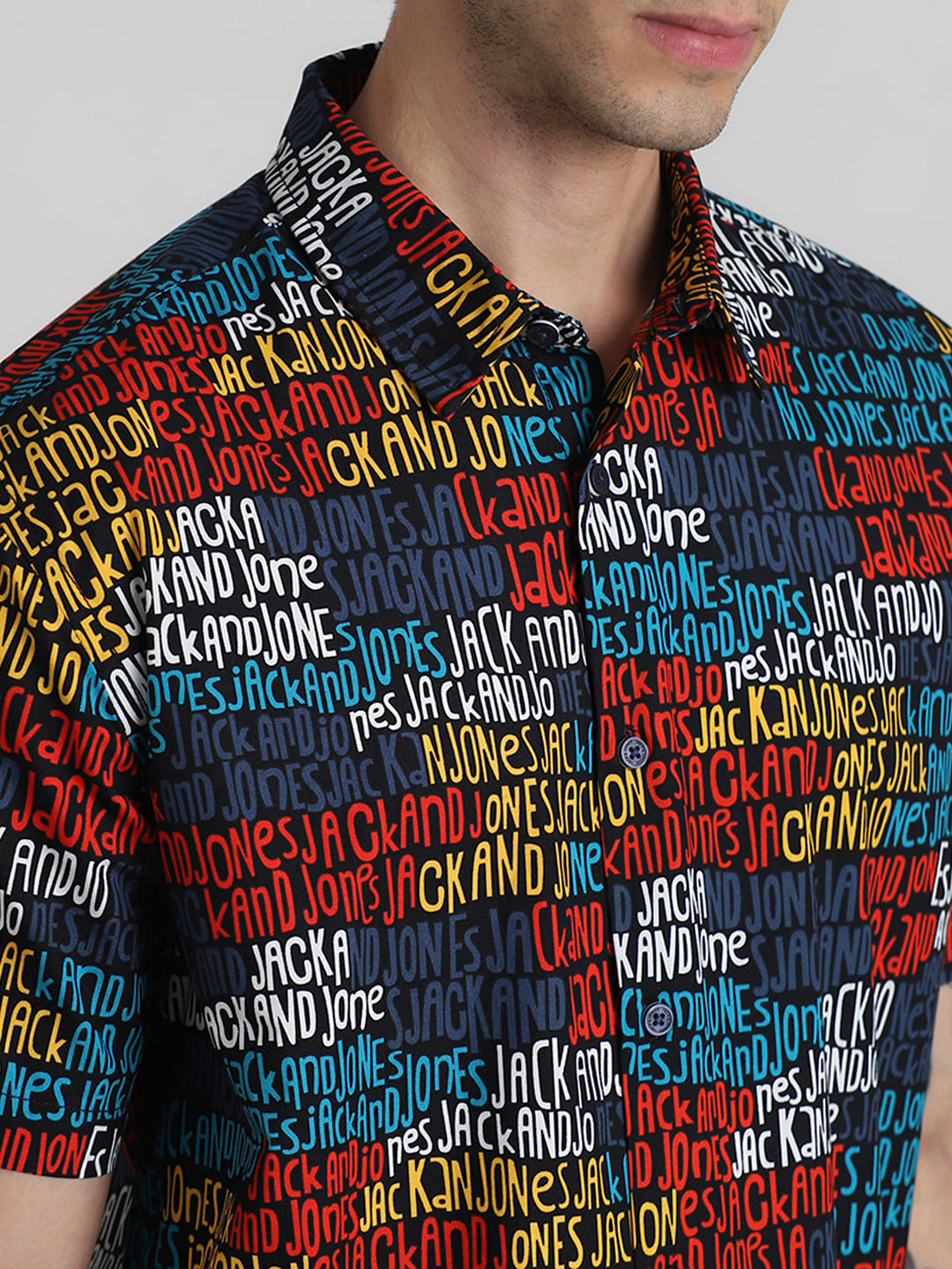 URBAN RACERS by JACK&JONES BLACK LOGO TEXT PRINT SHORT SLEEVES SHIRT