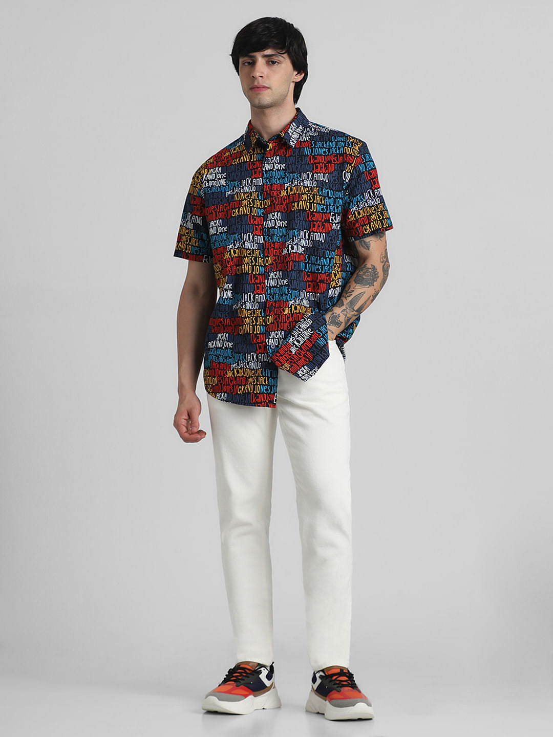 URBAN RACERS by JACK&JONES BLACK LOGO TEXT PRINT SHORT SLEEVES SHIRT