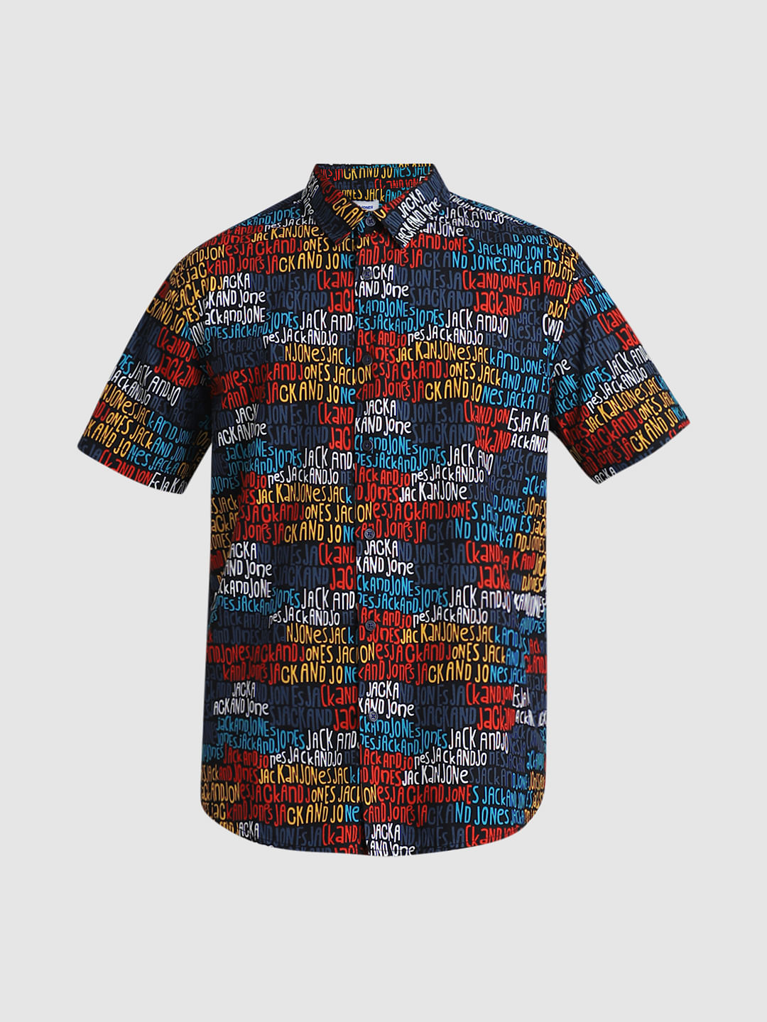 URBAN RACERS by JACK&JONES BLACK LOGO TEXT PRINT SHORT SLEEVES SHIRT