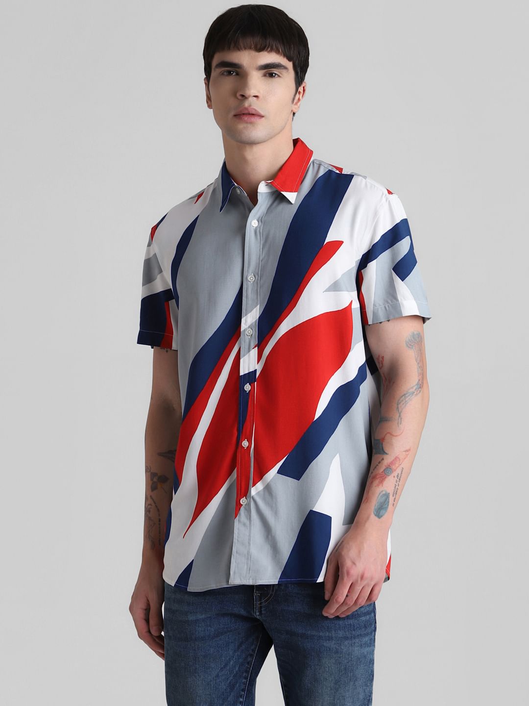 URBAN RACERS by JACK&JONES GREY COLOURBLOCKED SHIRT