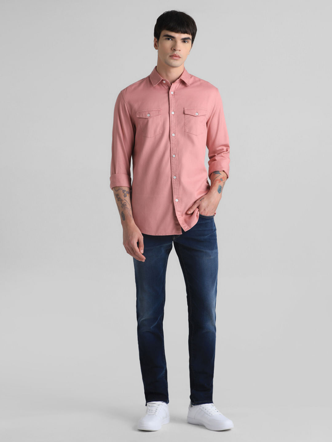 Pink Full Sleeves Solid Shirt