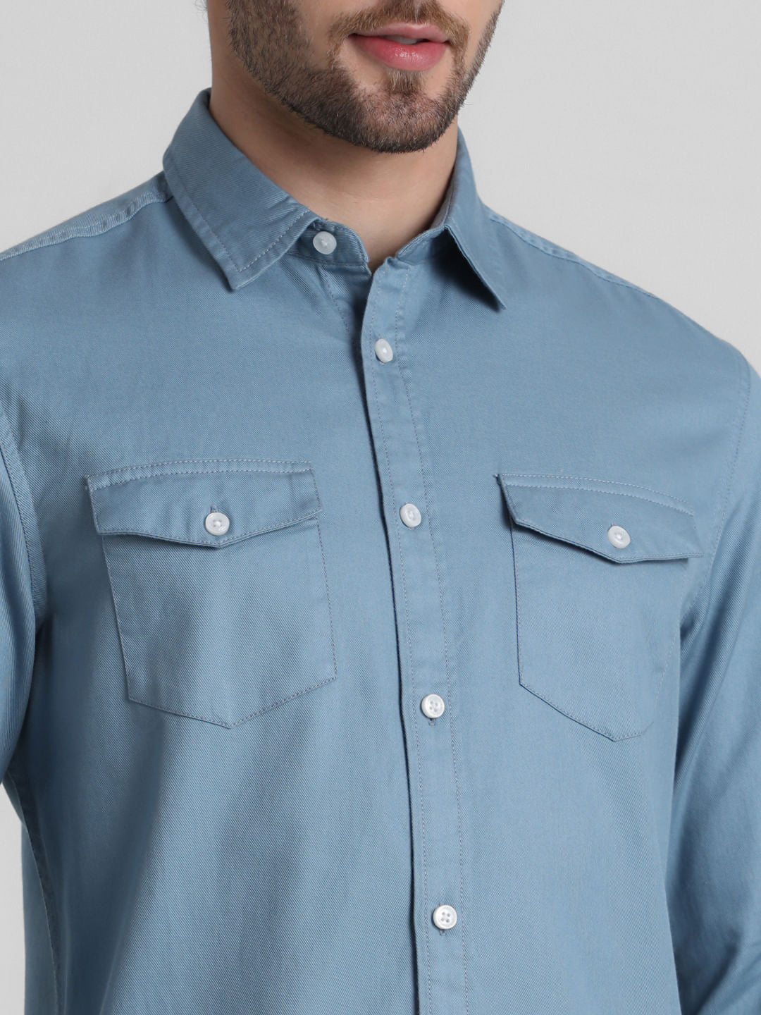 Blue Patch Pocket Slim Fit Shirt