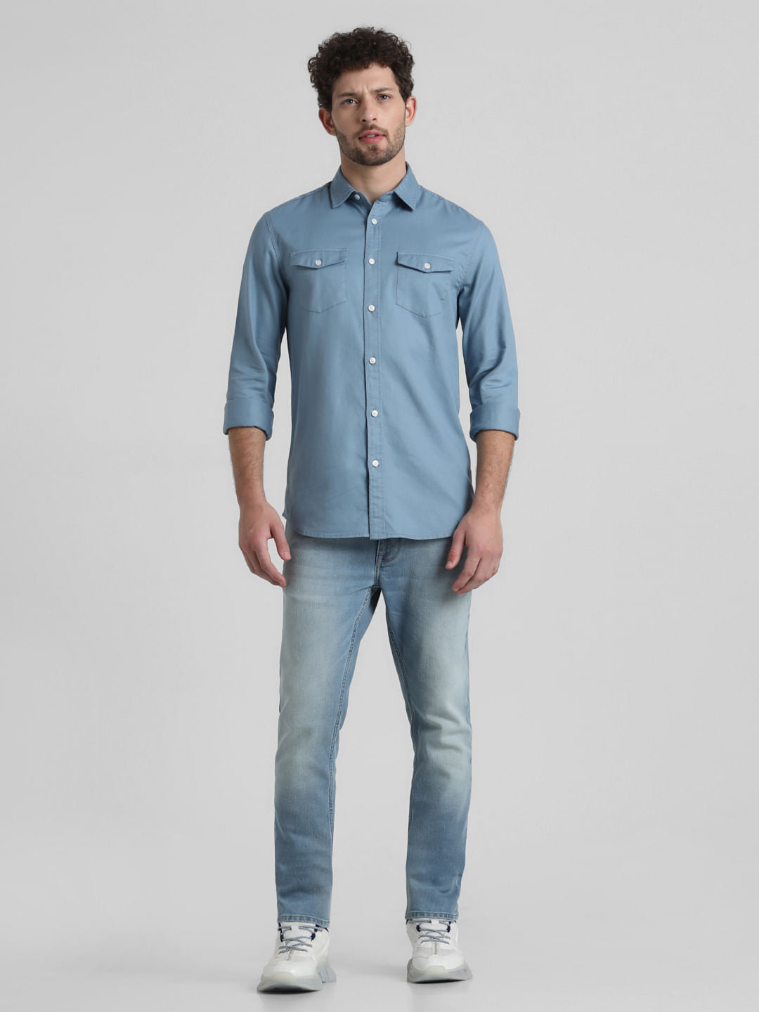 Blue Patch Pocket Slim Fit Shirt