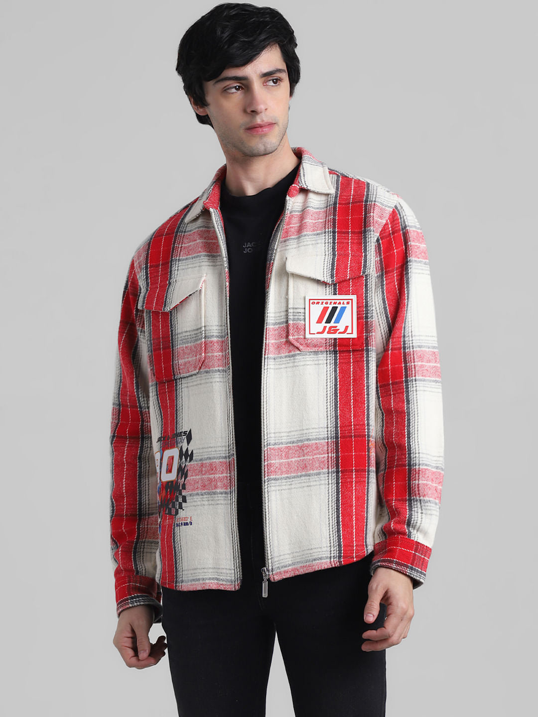 URBAN RACERS by Jack&Jones Red Check Zip-Up OVERSIZED Shirt