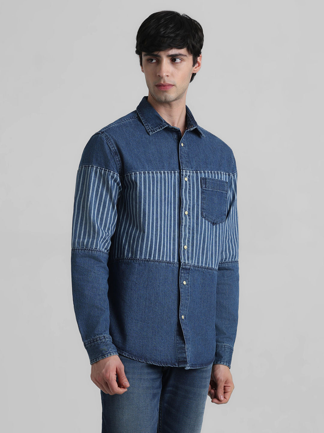 URBAN RACERS by JACK&JONES Blue Striped Cotton Denim Shirt