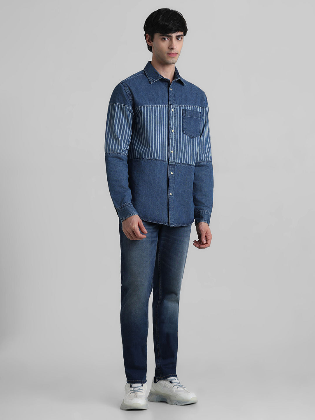 URBAN RACERS by JACK&JONES Blue Striped Cotton Denim Shirt