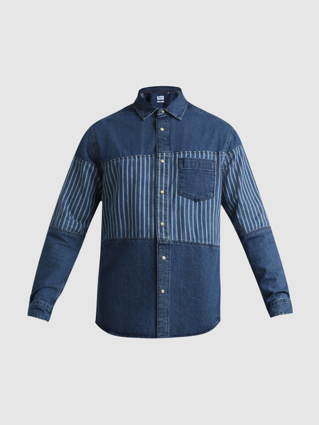 URBAN RACERS by JACK&JONES Blue Striped Cotton Denim Shirt