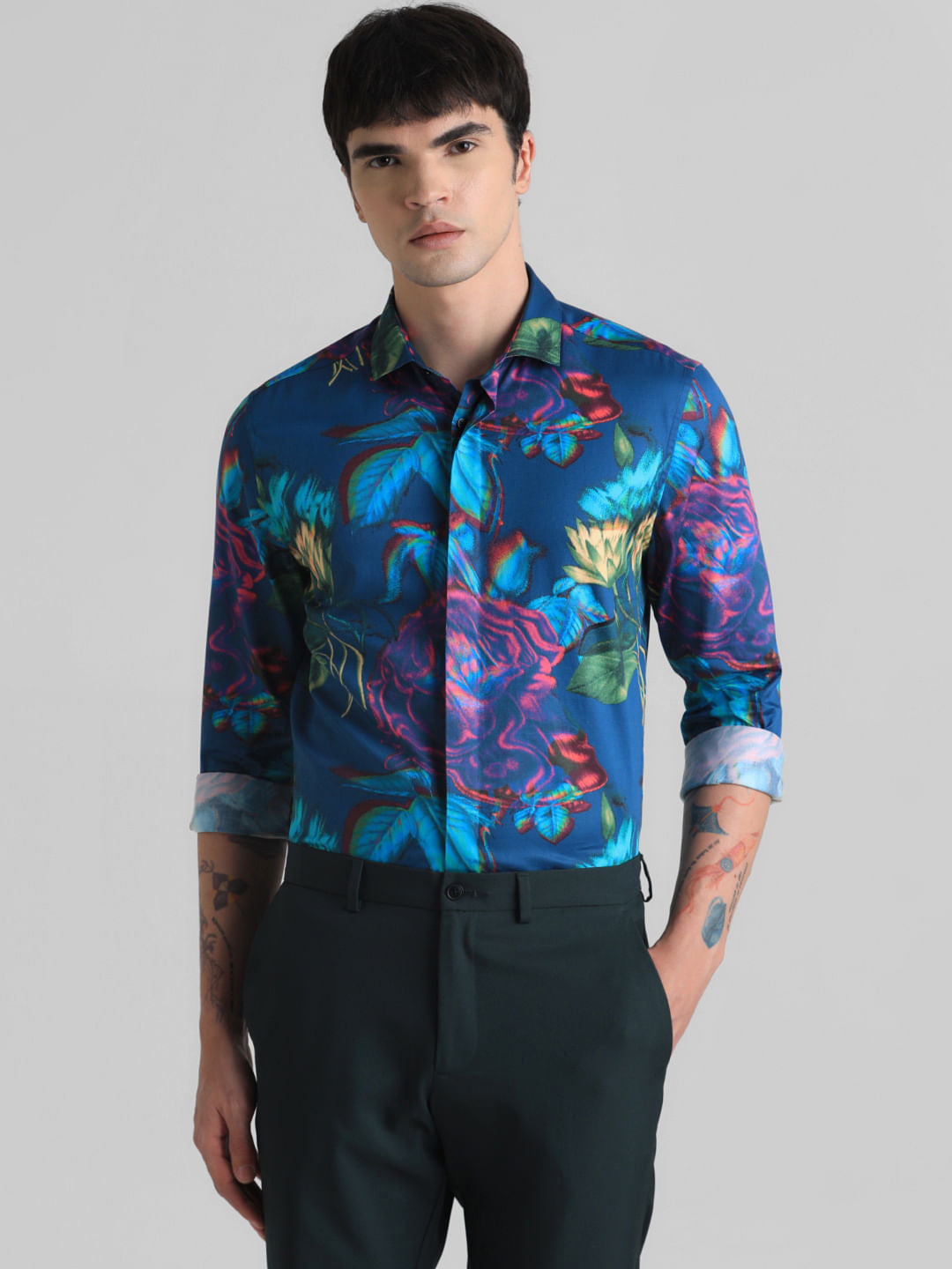 Dark Blue Printed Full Sleeves Shirt