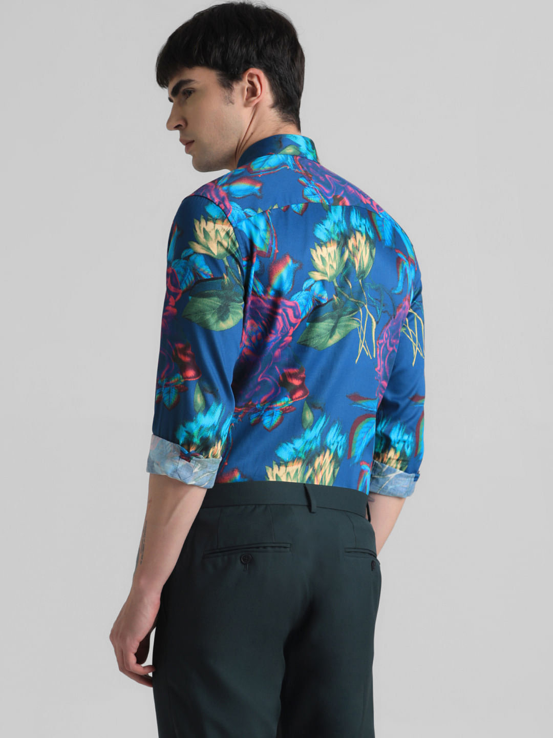 Dark Blue Printed Full Sleeves Shirt