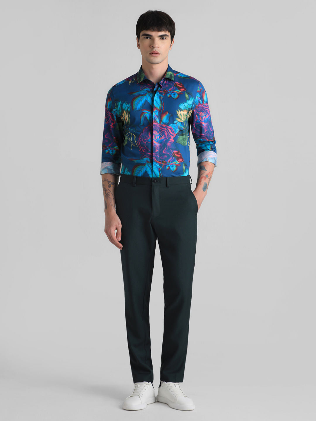 Dark Blue Printed Full Sleeves Shirt