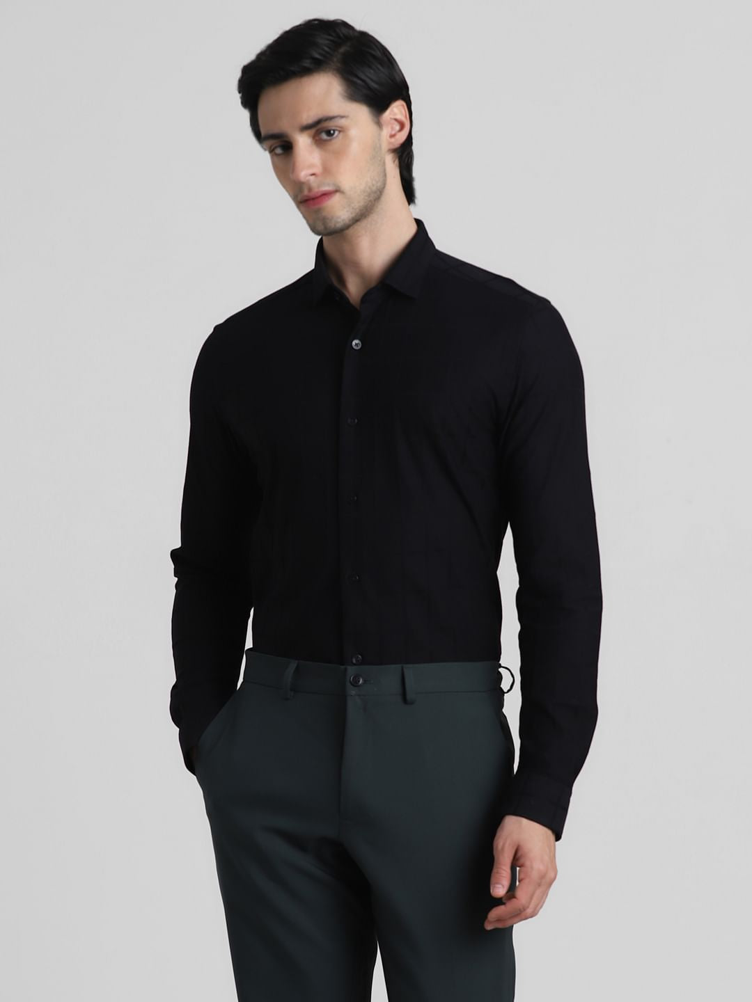 Black Knit Dobby Full Sleeves Shirt