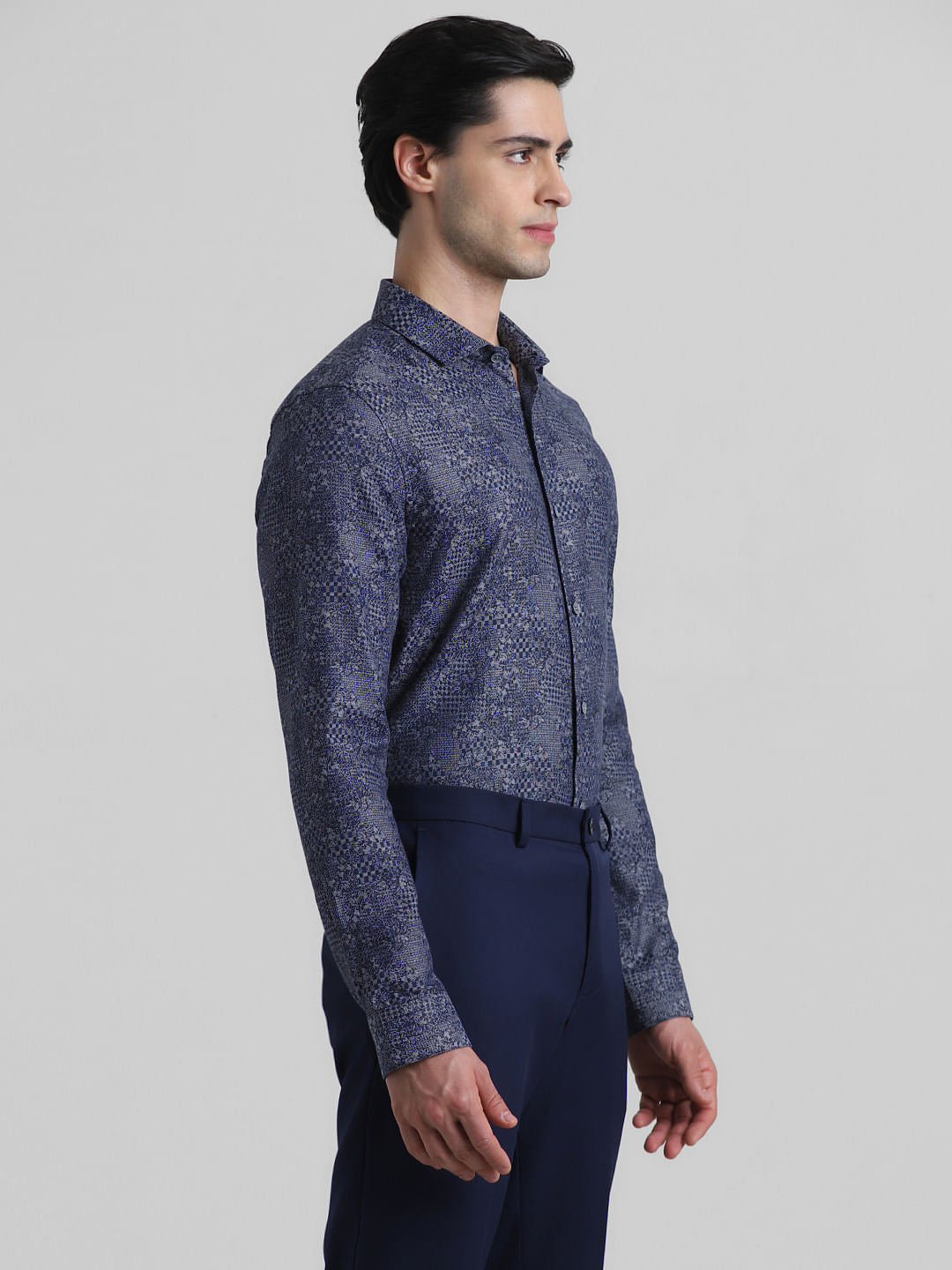 Blue Abstract Print Jacquard Shirt