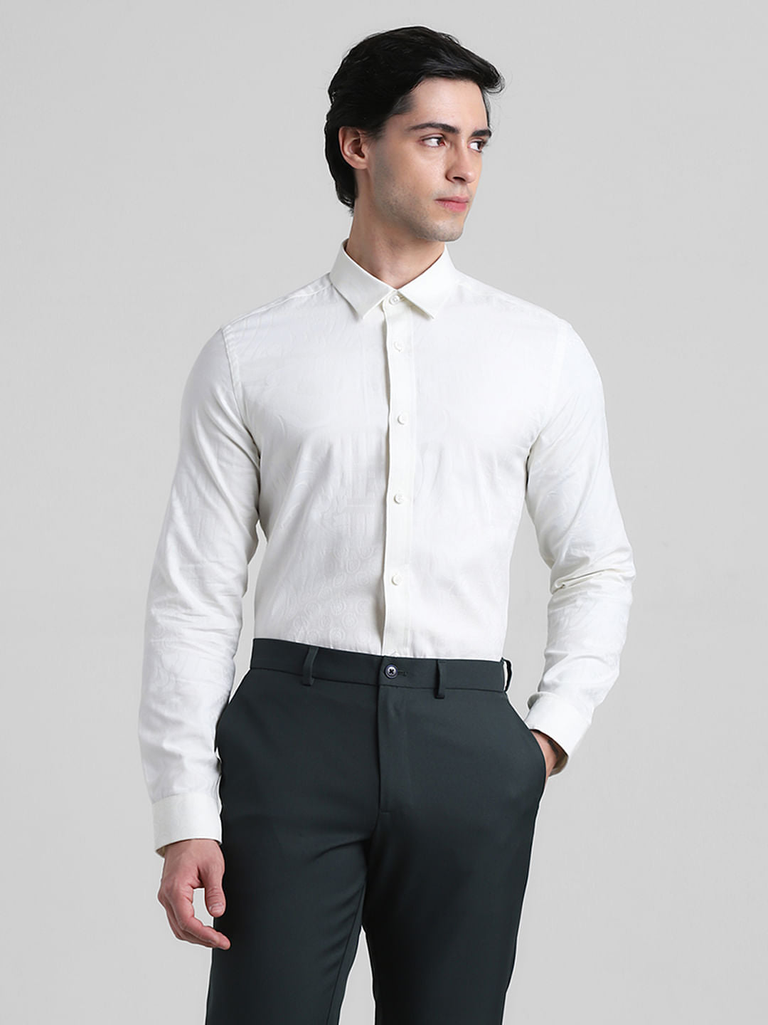 White Jacquard Slim Fit Shirt