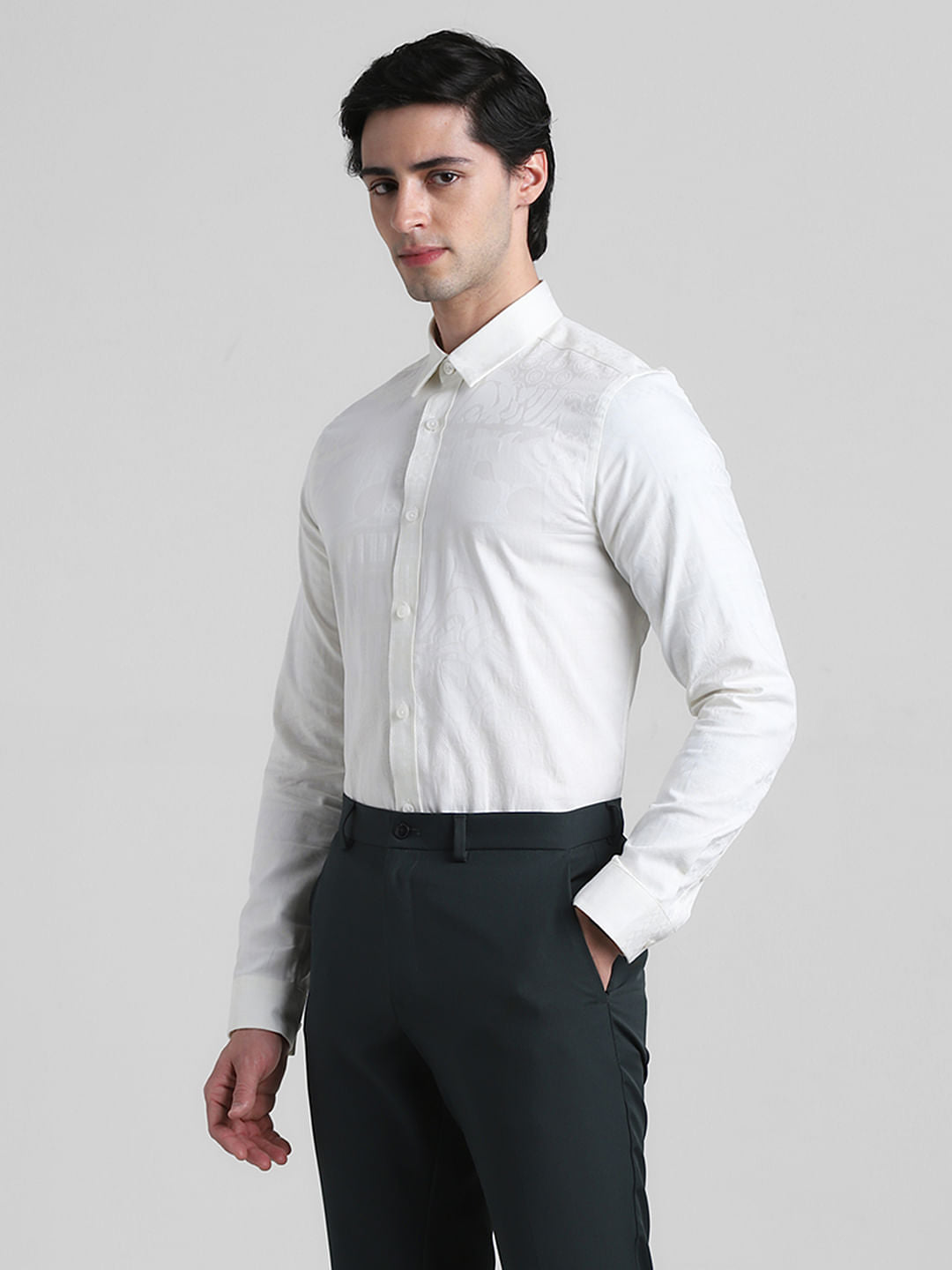 White Jacquard Slim Fit Shirt
