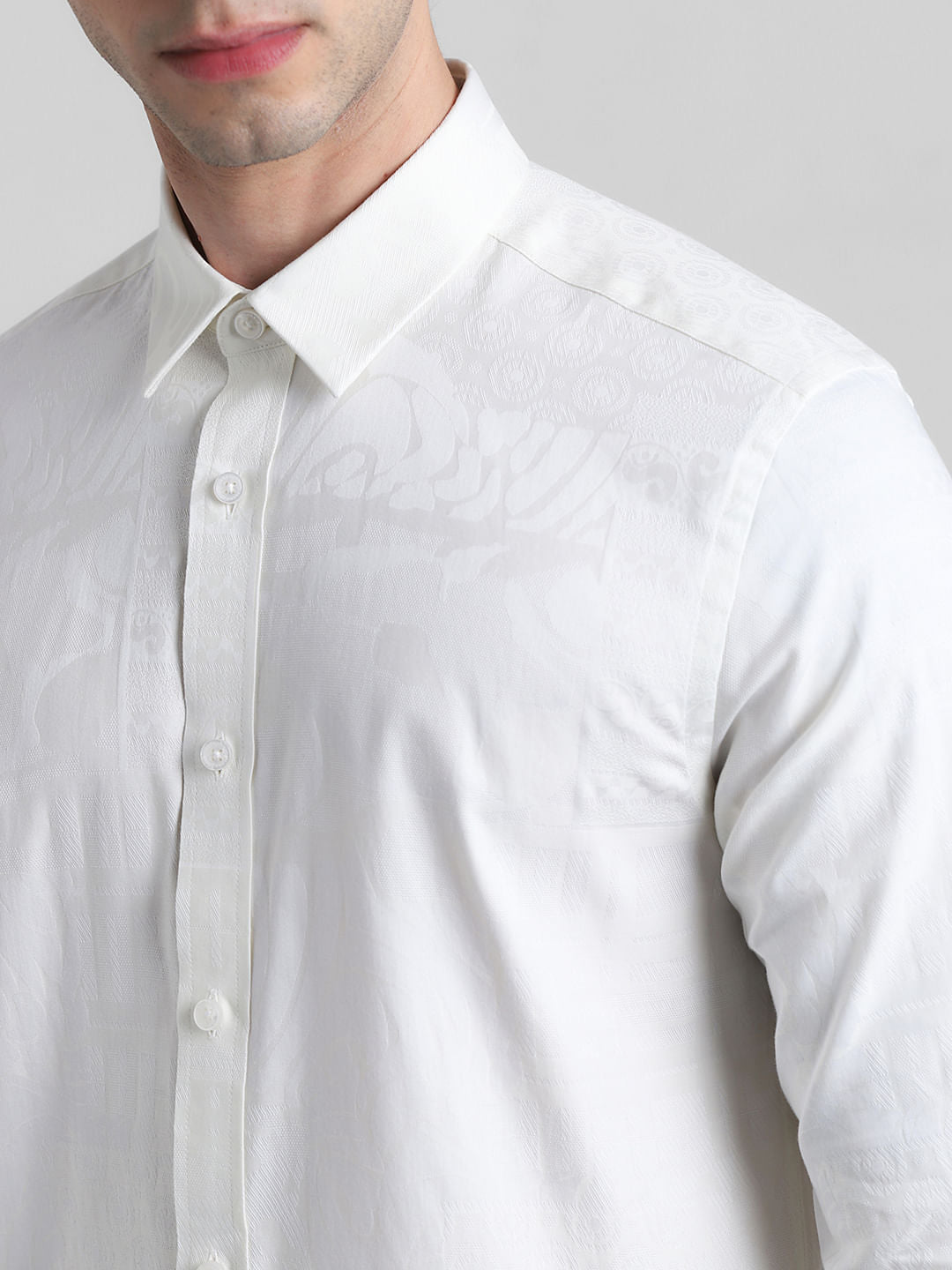 White Jacquard Slim Fit Shirt