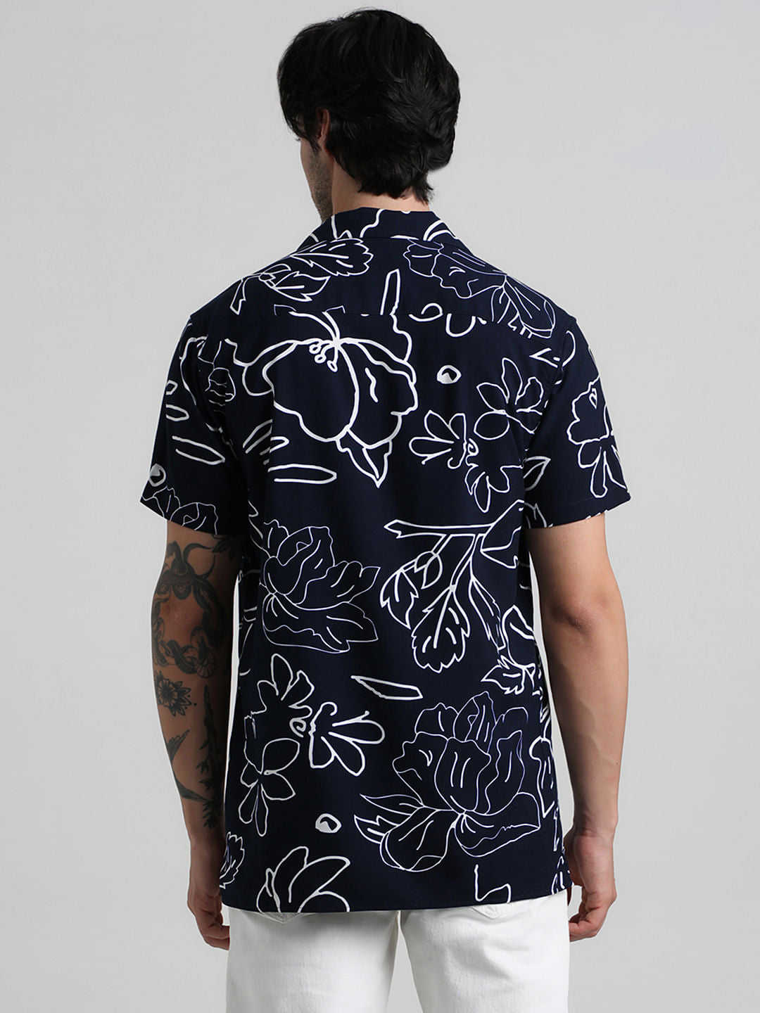 Navy Blue Floral Print Shirt