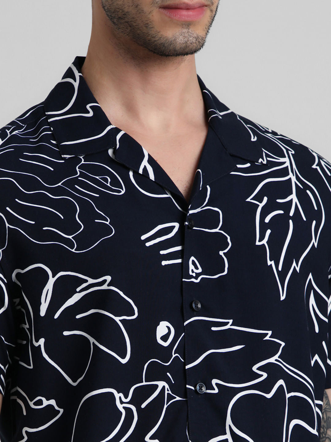 Navy Blue Floral Print Shirt